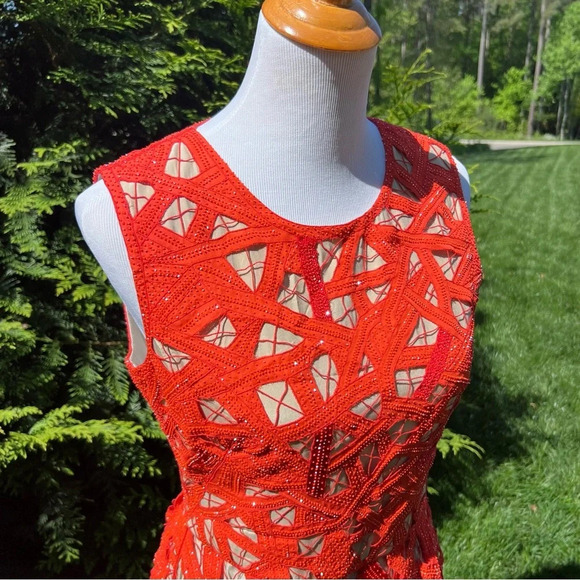 Lela Rose Silk embroidered beaded sleeveless midi dress Sz 6 - Picture 3 of 12